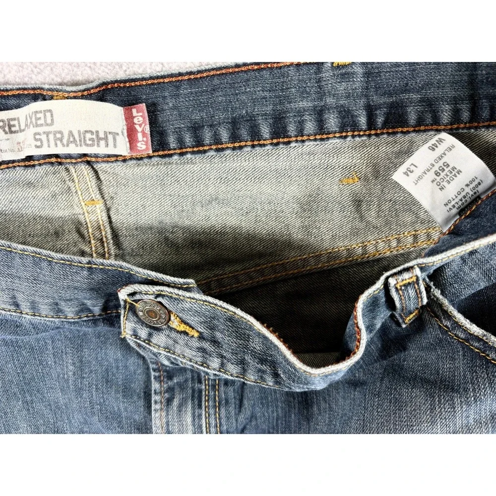VTG Levis 559 Jeans Mens 46x34 Blue Relaxed Straight Leg Faded Workwear Denim